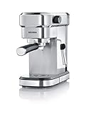 SEVERIN Espressomaschine "Espresa", Siebträgermaschine mit 3 Einsätzen, Kaffeemaschine mit Milchschäumer für Kaffee-Milch-Spezialitäten, 1,1l, Edelstahl-gebürstet/schwarz, KA 5994