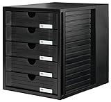 HAN Schubladenbox SYSTEMBOX mit 5 geschlossenen Schubladen für Unterlagen bis DIN C4, Schreibtisch oder im Schrank, inkl. Auszugsperre + Beschriftungsclip, möbelschonende Gummifüße, 1450-13, schwarz