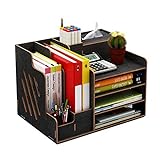 Schreibtisch-Organizer aus Holz, großes Fassungsvermögen, Aufbewahrungsbox für Bürobedarf Schwarz