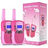 Kearui Spielzeug 3-12 Jahre für mädchen, Walkie Talkies für Kinder 8 Kanal Funkgerät mit VOX Funktion LED Taschenlampe, 3 Meilen Reichweite für Abenteuer im Freien, Camping, Wandern (Rot Rosa)