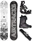 Airtracks Herren Snowboard Set Freestyle Freeride Wide Board Akasha Wide 157 - Snowboard Bindung Master - Softboots Strong ATOP 44 - SB Bag